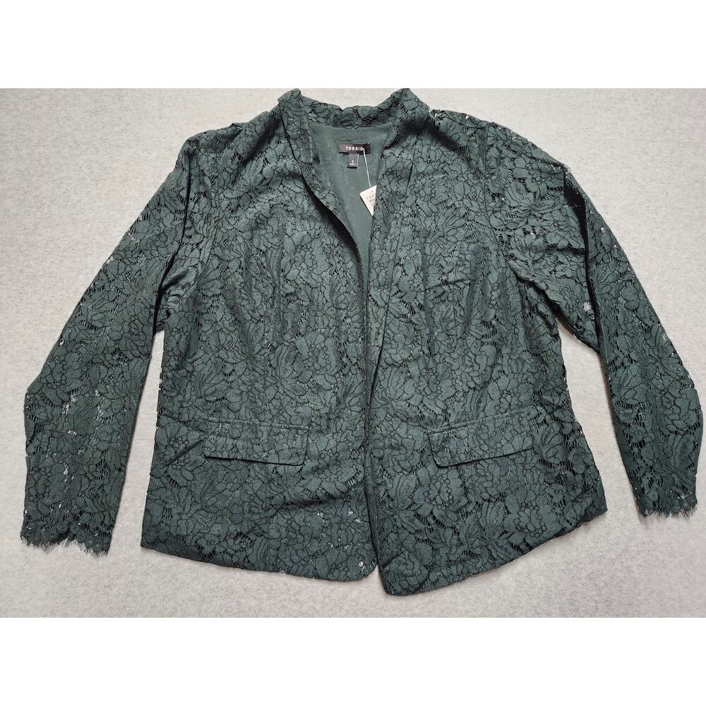 Torrid Green Lace Blazer Jacket Womens 3X 22/24 Open Front Floral NWT
